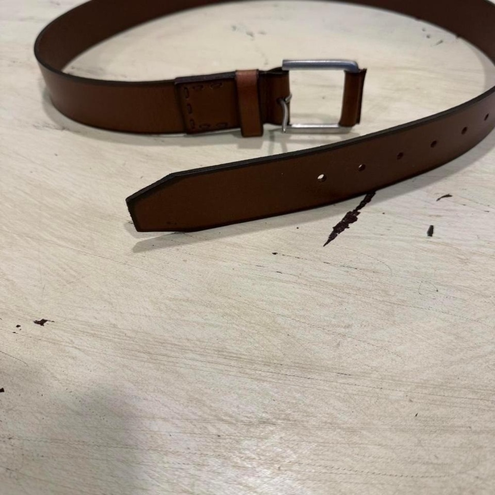Stone Mountain‎ Leather Belt Mens Large 38-40 Brown Silver Buckle Whipstitch